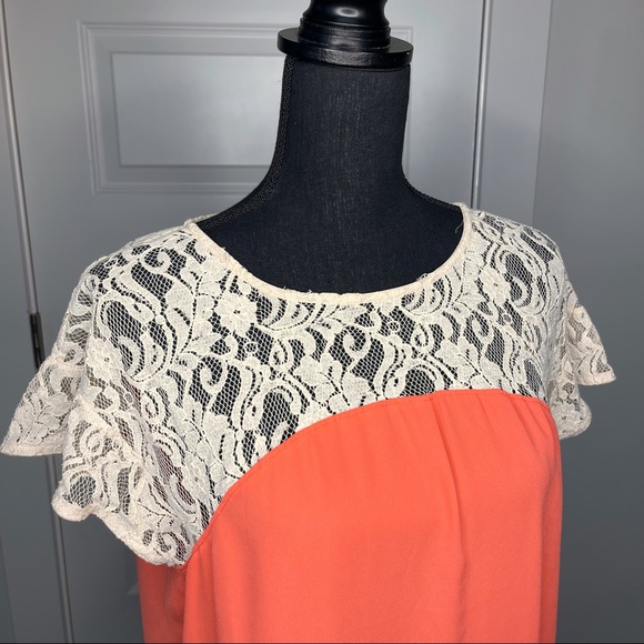 Anthropologie | Maeve Coral Top with Ivory Lace - Picture 7 of 11